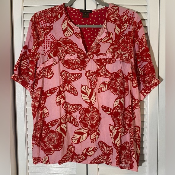 Anthropologie Vineet Bahl Blouse, Size XS, Pink & Red Hand Woven Rayon - Picture 2 of 11